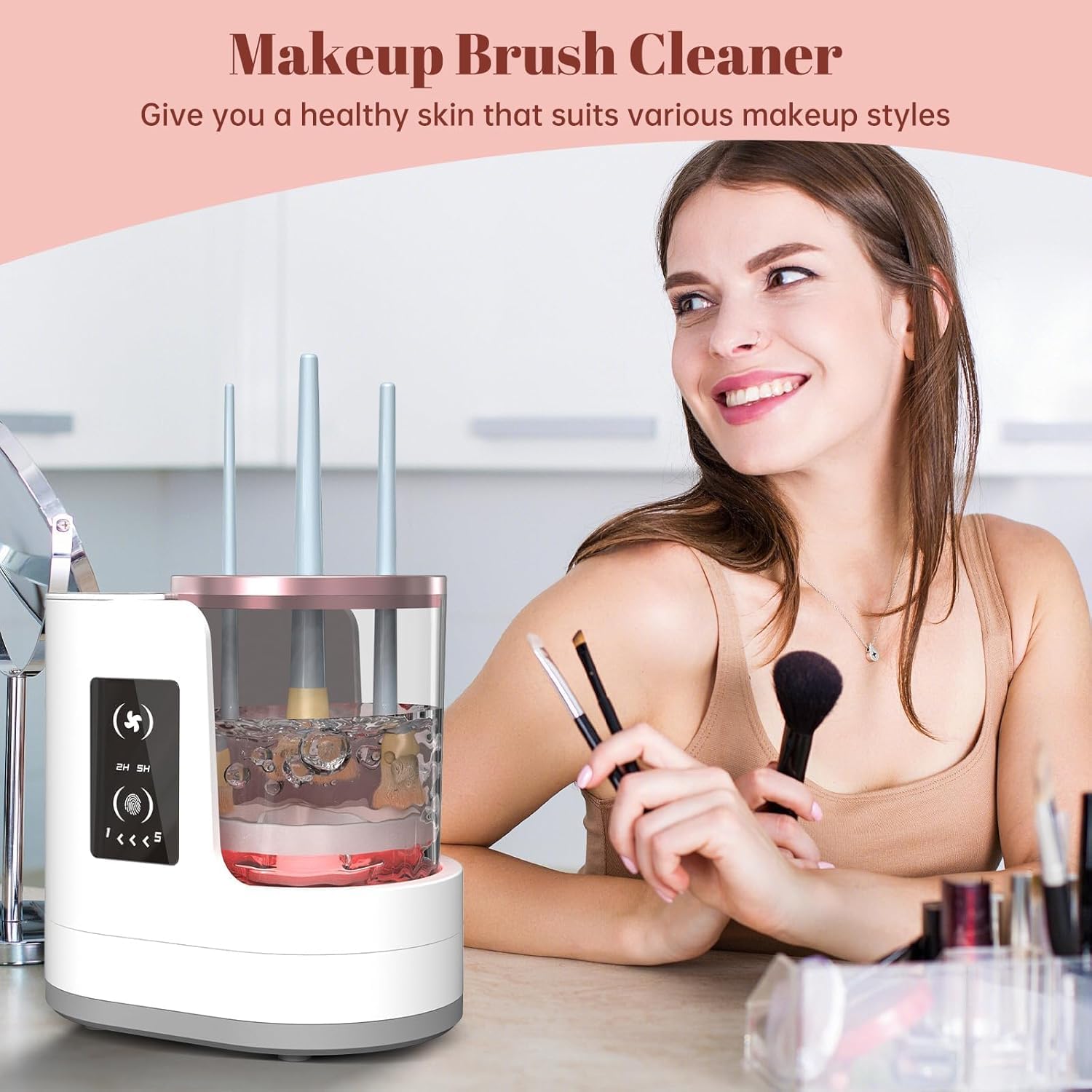Beauty Makeup Salon - Mesin Pembersih Kuas Makeup Otomatis Berputar,